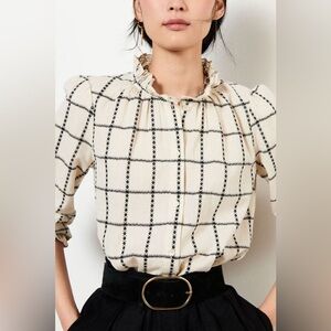 ba&sh Patsy plaid cotton linen shirt in ecru and black